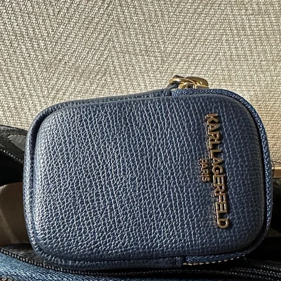 Karl Lagerfeld Navy Quilted Jeans Shoulder And Crossbody Bag with Pouch - Picture 4 of 9